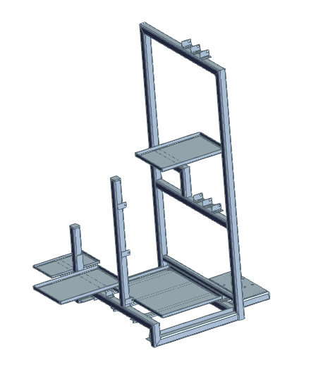 Ansamblu CAD cu profile și tăvi din inox pentru echipament industrial